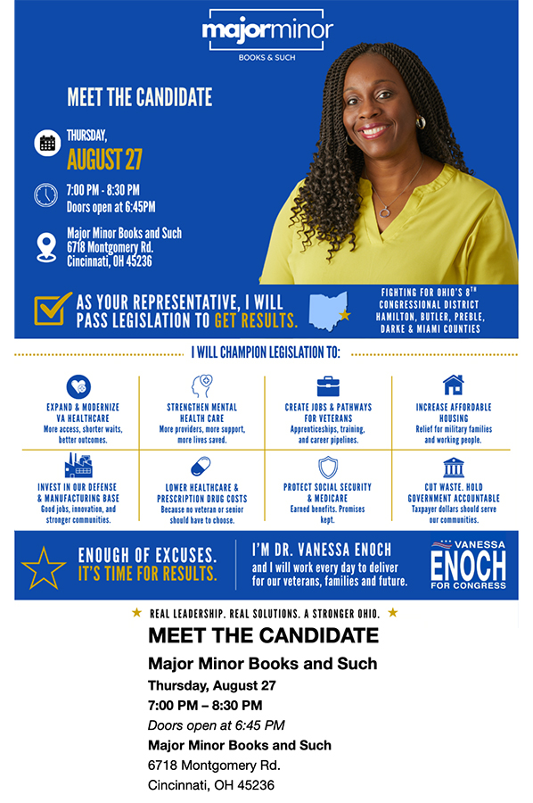 Enoch Major Minor August 27 meet-and-greet flyer