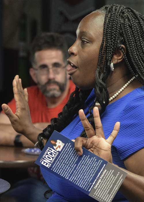 Dr. Vanessa Enoch speaking to supporters