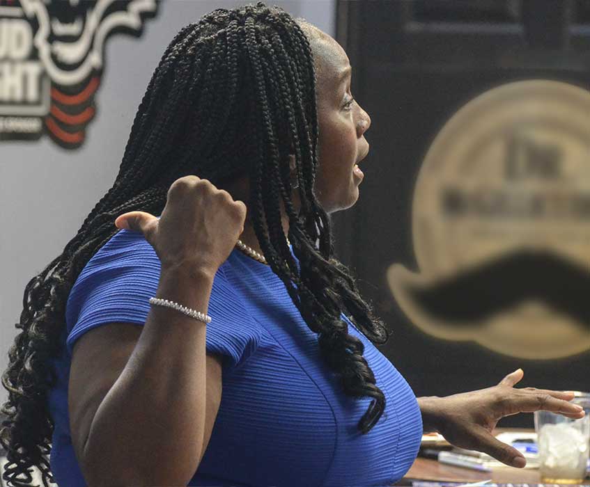 Dr. Vanessa Enoch speaking to supporters